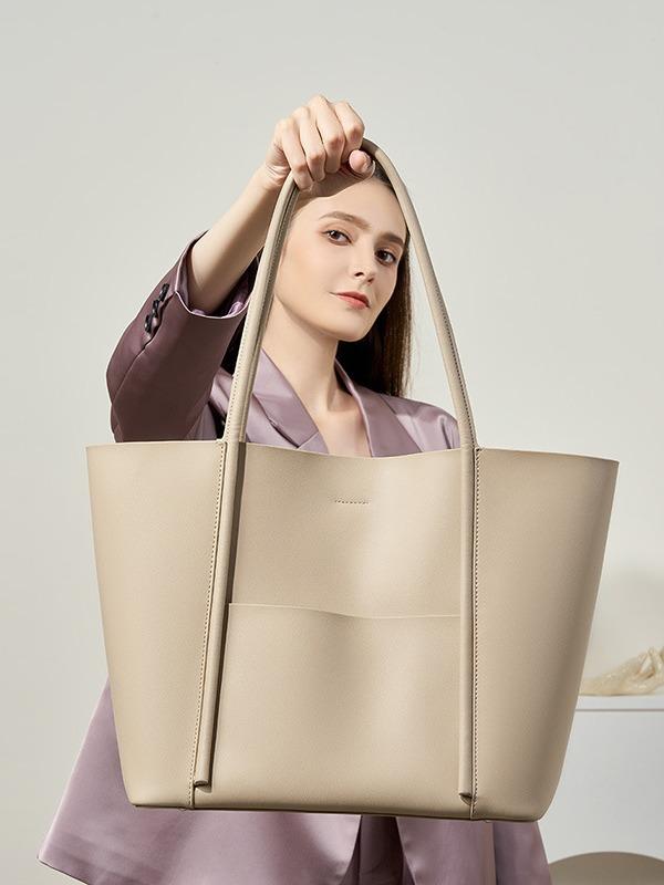 2025 Women's Genuine Leather Large Tote Handbag - Summer Cowhide Shoulder Bag for Work & Commute