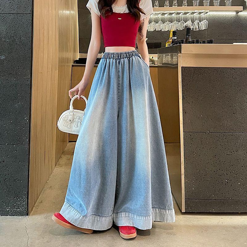 

Women s Plus Size Retro Straight Leg Denim Jeans Summer Indus Pants Plus Size Elastic Waist Slimming Loose Wide Leg Skort S