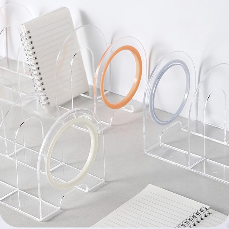 Bookend for Shelf 4 Section Acrylic Book End Book Magazine Stand 4 Compartment Space Saving Book Organizers Book Stopper
