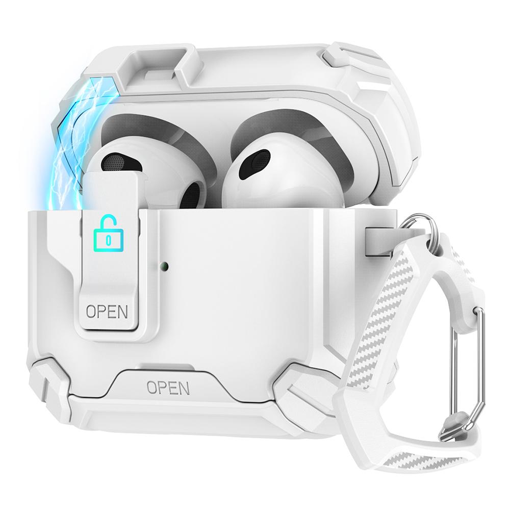

For AirPods 4 Case TPU+PC Compatible with MagSafe Stand Bluetooth-compatible Earbuds Cover with Carabiner White