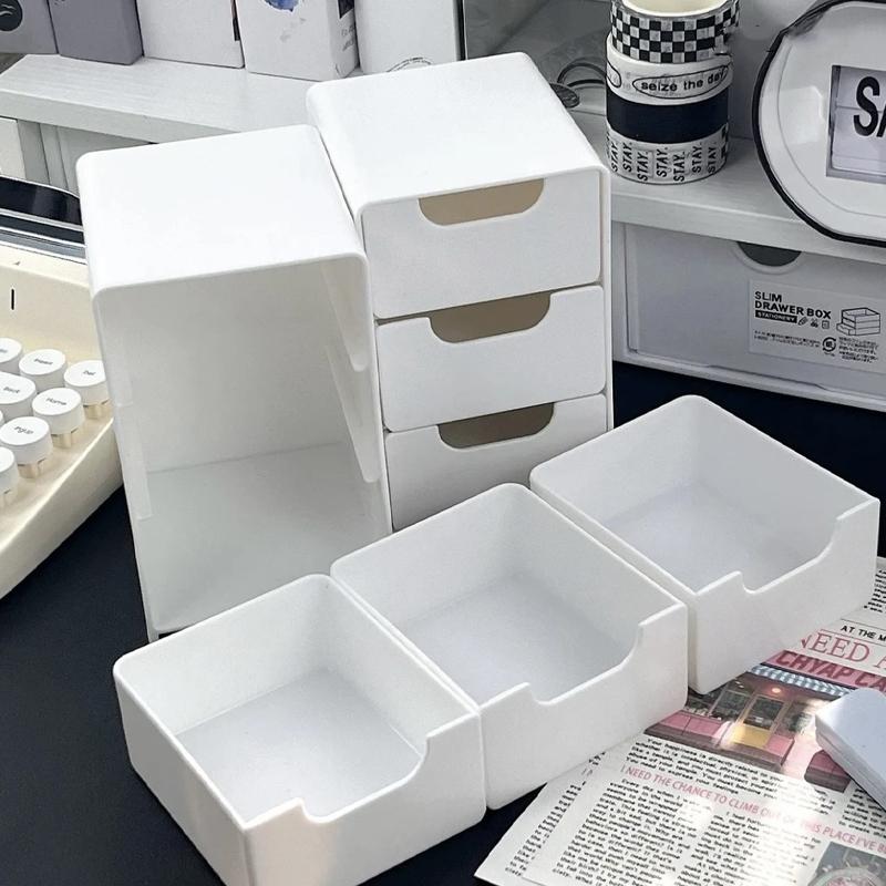 1 Three Drawer Desktop Storage Box - Office Supplies, Jewelry, And Cosmetics Storage Artifact - Portable Partitioned Storage Box
