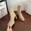 High Heels Women's Autumn and Winter New Suede Short Boots Thick Heels Slim Boots Black Square Toe Short Boots Womens platform