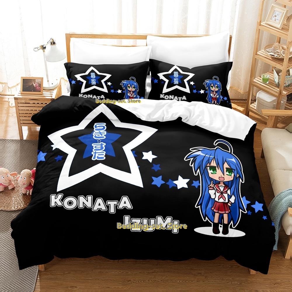 Lucky Star Konata Bedding Set Single Twin Full Queen King Size Bed Set Adult Kid Bedroom Duvetcover Sets 3D Anime Bed Sheet Set