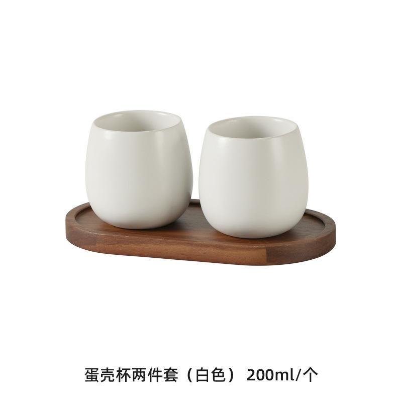 European Style Ceramic Wash Cup Creative Eggshell Shape Bathroom Accessories Home Ceramic Brush Cup Set with Tray Wedding Gifts