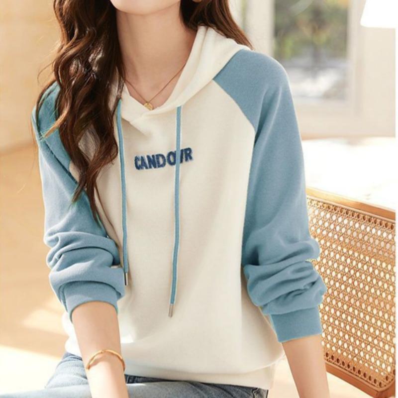 

Splicing Hoodie Женская повседневная свободная осенняя толстовка с капюшоном в стиле минимализма с капюшоном Куртка с капюшоном M синий