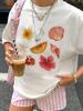 Seashell Fruit and Flower Print Women's Spring Summer Y2K Fashion Casual Versatile Vacation Style Short Sleeve T Shirt
