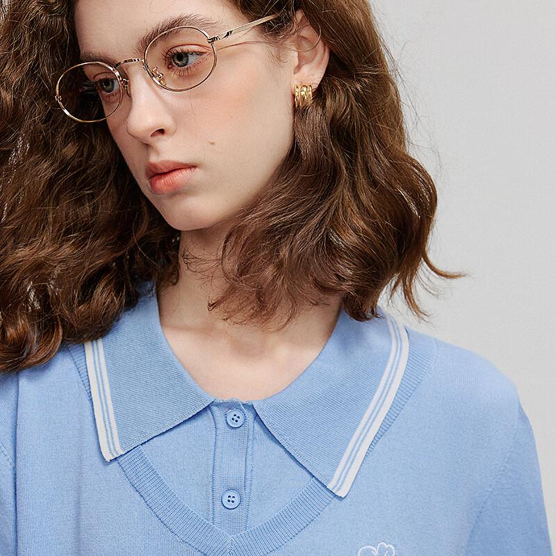 Chuyu Women's Lyocell Embroidered Faux Two-Piece Knit Top