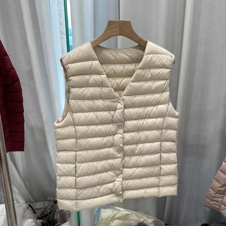 U-brand Women s Convertible V-Neck Lightweight White Duck Down Vest XXL (110-120 jin)