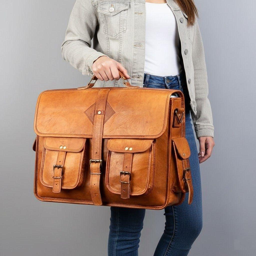 Brun handgjord läderväska för män Laptop Snygg mångsidig herr Brun läderportföljväska för män Laptopväska i läder