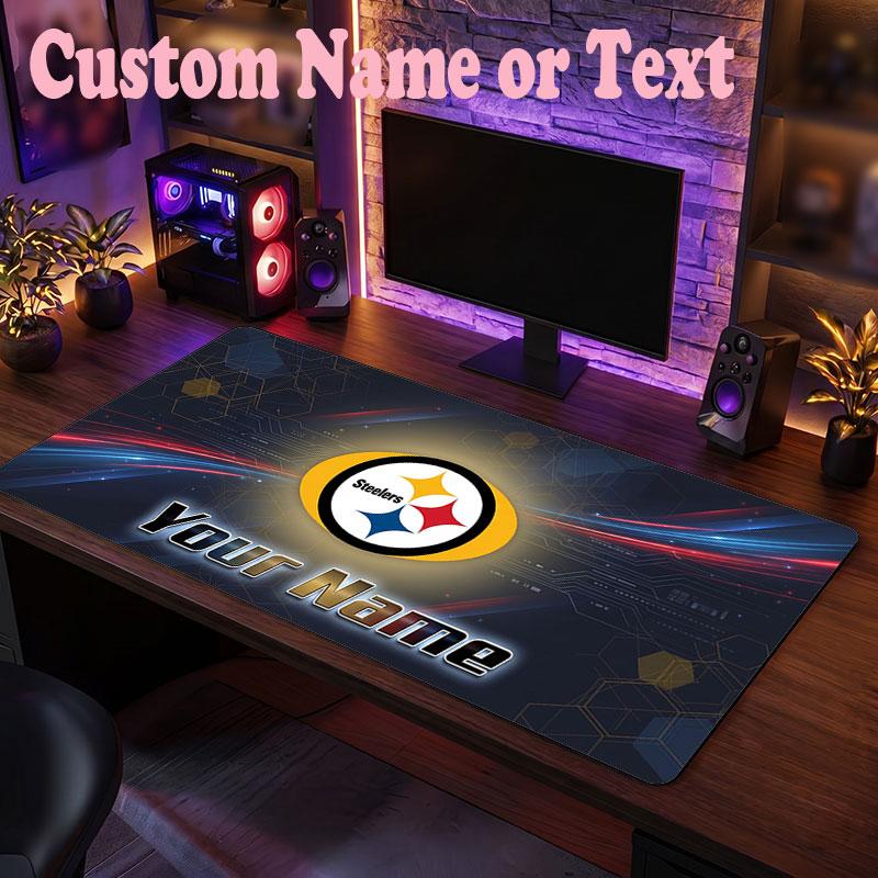 Pittsburgh Steelers Customized Name Text Mouse Pad, Large Desk Mouse Mat Personalized Home Office Present