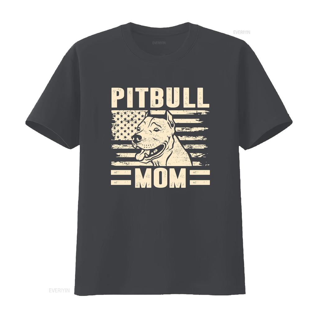 Pitbull Mom T Shirt Dog Mother Mama Lover Owner Woman Vintage Washed Casual Top For Everyday Wear Homme Graphic Versatile