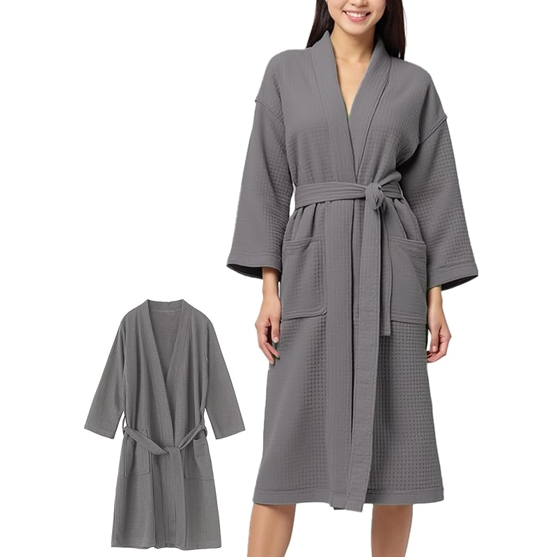 

[Gemma Plus] [Soft comfort x lightweight and quick drying] bathrobe ladies summer Thin waffle dough bath robe mom One surgery clothes to wear after