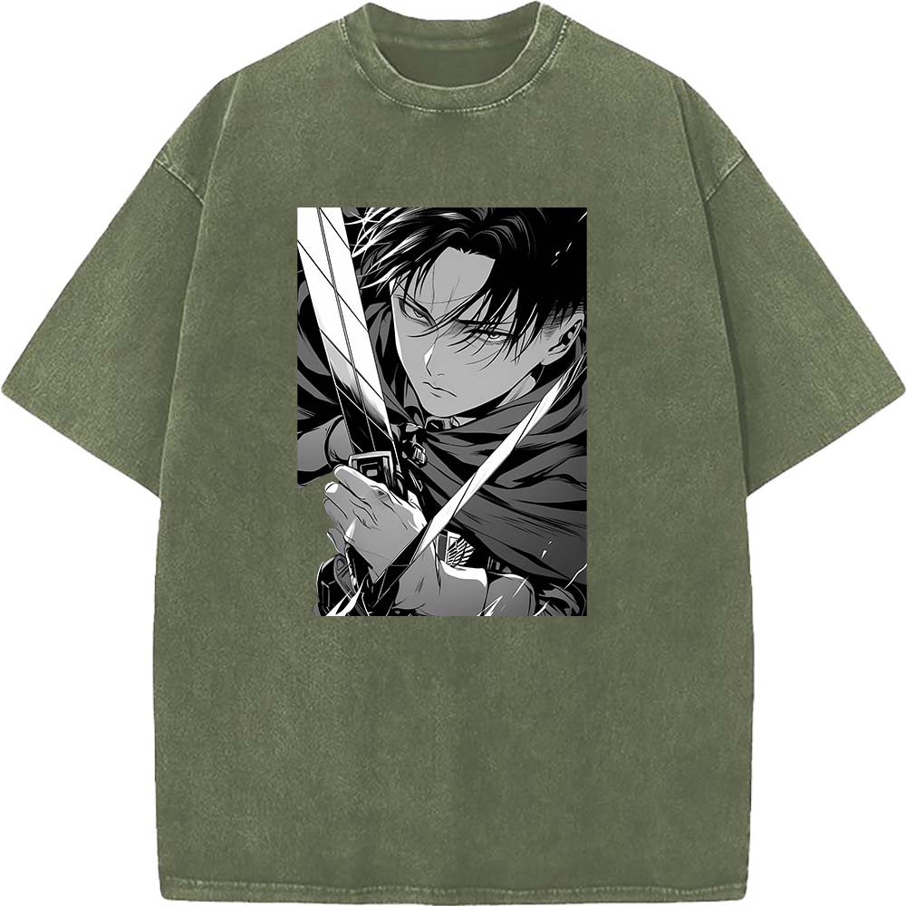Levi Ackerman Manga Print T Shirt Attack On Titan Streetwear Men Women High Quality Cotton T-shirts Harajuku Retro Washed Tshirt