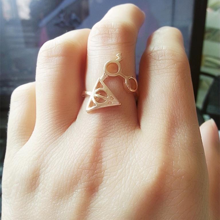 

Women s Fashion Jewelry Harry Potter Deathly Hallows Glasses Ring Vintage Punk Gold Knuckle Finger Ri золотой