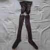 2 In 1 Detachable Garter Belt Stockings Aurora Oil Shiny Hip Wrap Mini Dress+Thigh High Stockings Set Night Club Sheer Underwear