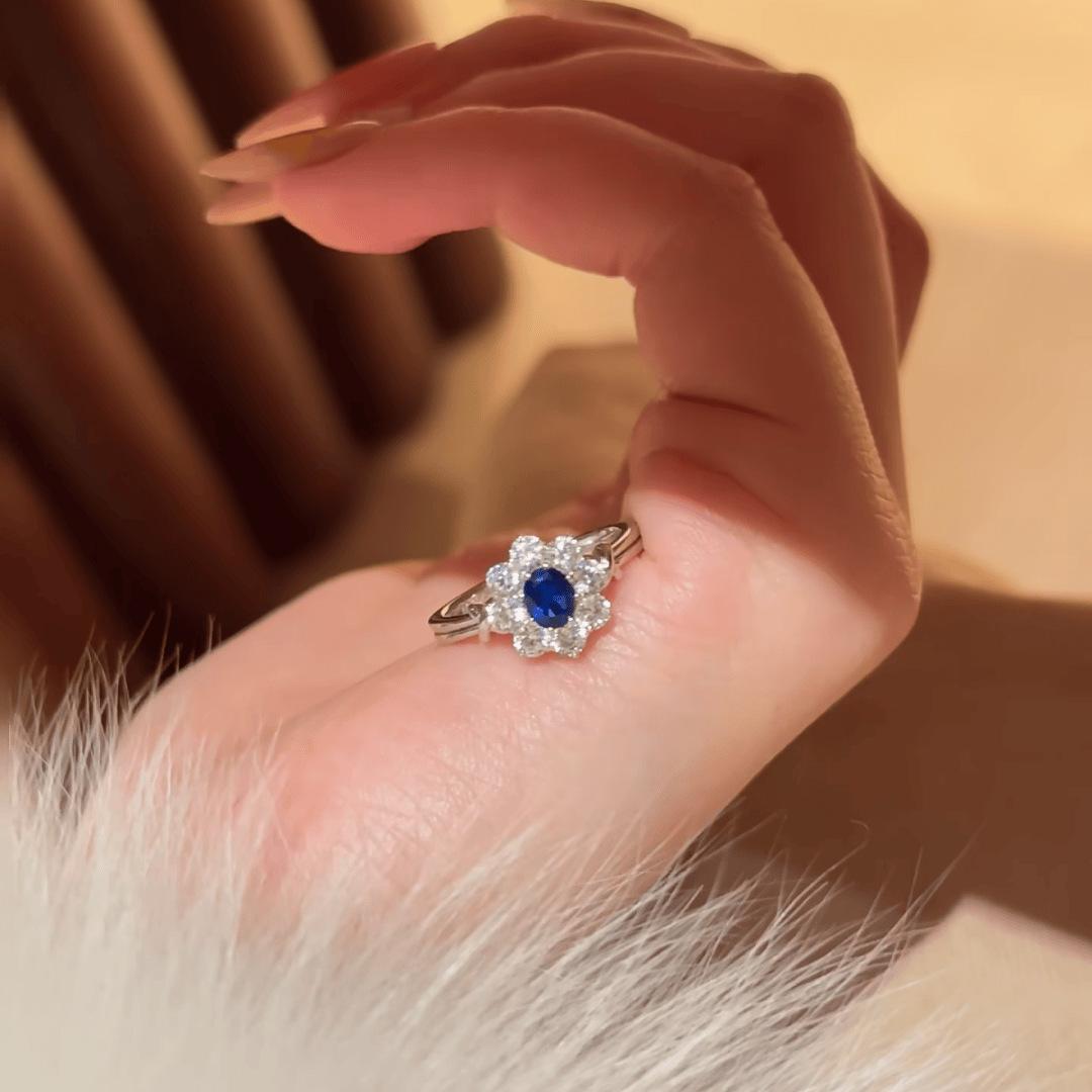 

2026 High-end Weaving Design Blue Spinel Ring Light Luxury Red Corundum Earrings Colorful Treasure Set High Carbon Diamond Ear Buckle Women Resizable