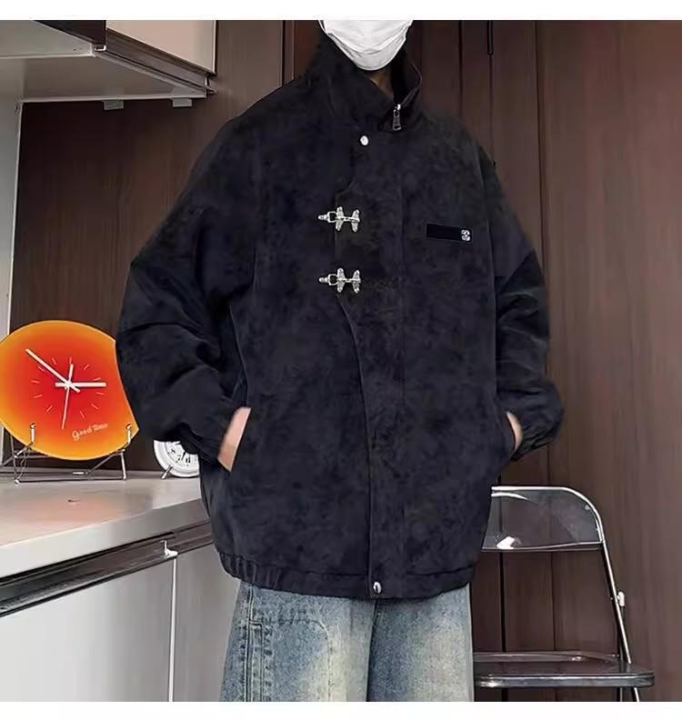 Men's Retro Tie-Dye Stand Collar Jacket - Winter Casual Loose Outerwear