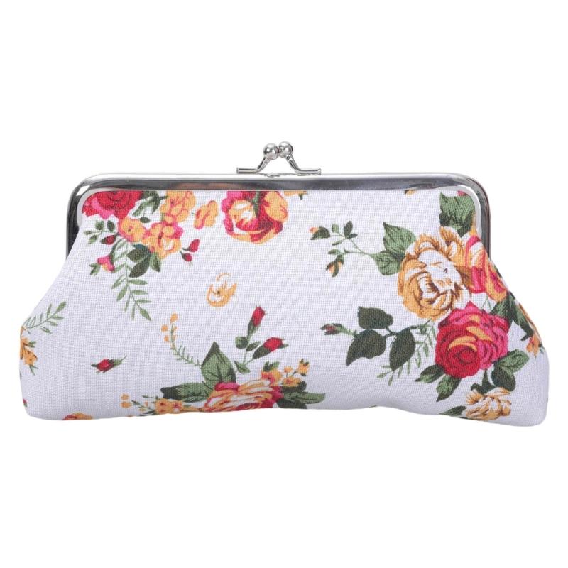 Monedero Floral, Monedero con Cierre de Beso de Rosa para Mujeres Niñas Billeteras Lindas de Moda con Cierre Monedero de Coche Vintage