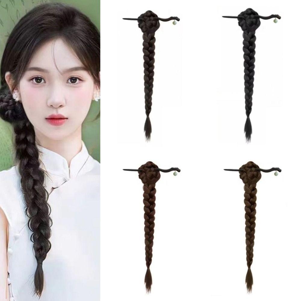 Hair Stick Claw Clip Ponytail Wig Hanfu Hairpin Twist Braid Wig New Chinese Style Wig  for Women