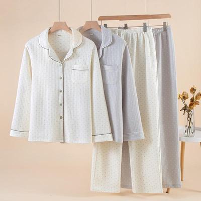 Women's Air Cotton Quilted Pajama Set - Small Lapel, Loose Fit, Plus Size for Autumn and Winter.