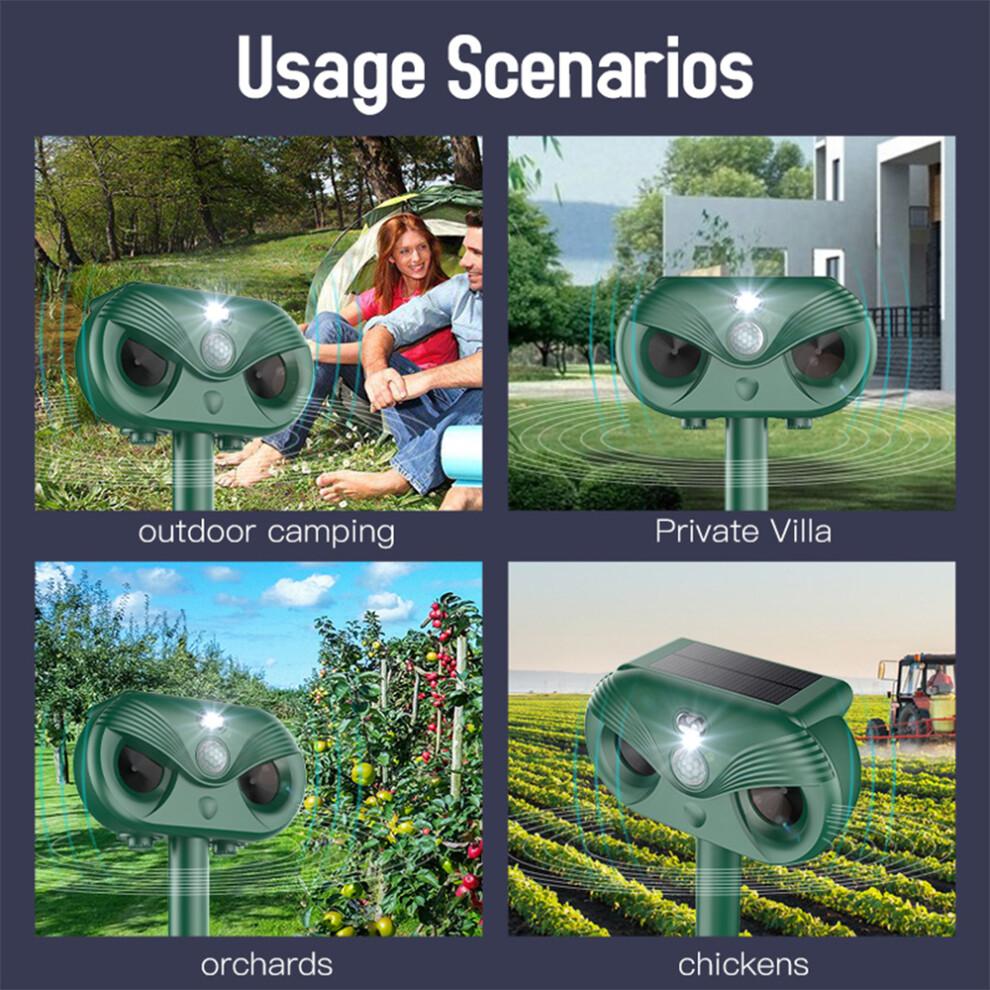 Easy Install Solar Powered Animal Repeller Ultrasonic & LED Lights