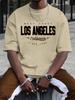 Summer new men's 100% cotton comfortable casual loose Los Angeles print sport crew neck short sleeve T-shirt top men's T-shirt