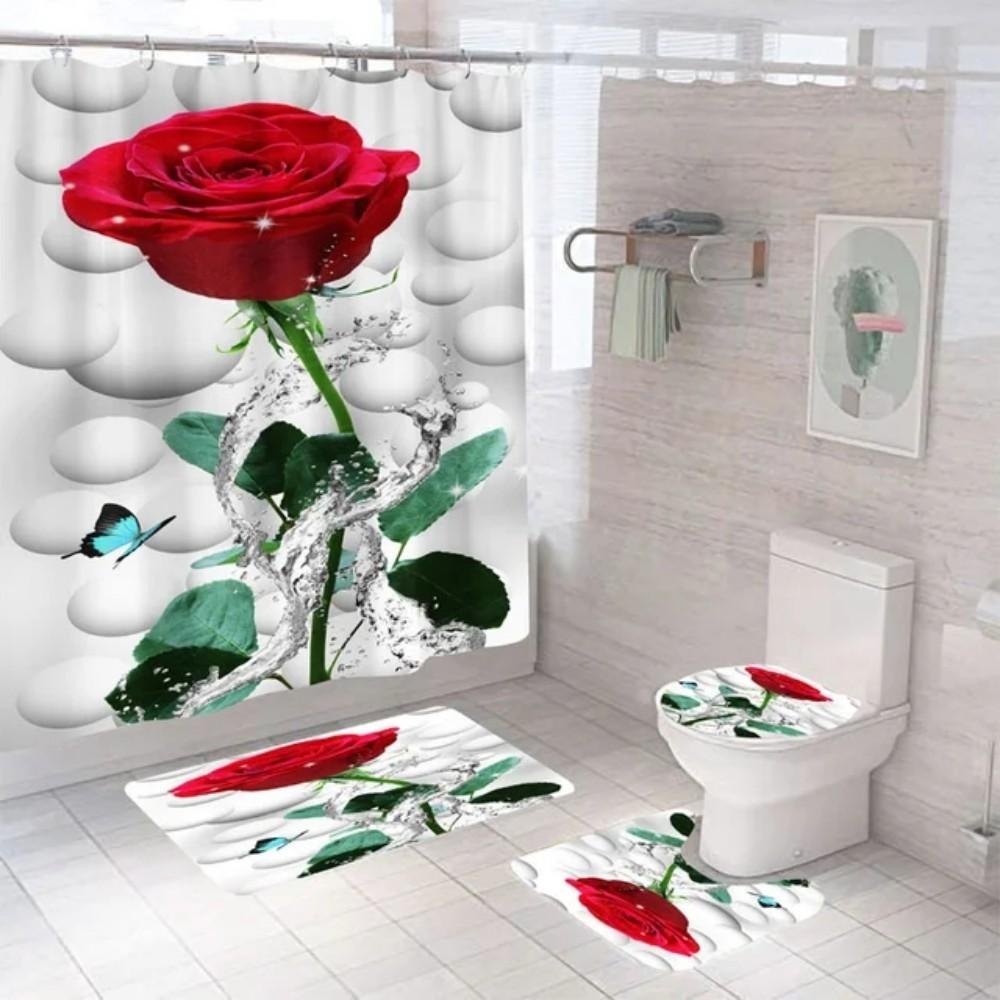 Valentine'S Day Promotional Discount Shower Curtain Rose Printed 180X180 Bathroom Curtain Colorful Flowers For Home Decoration