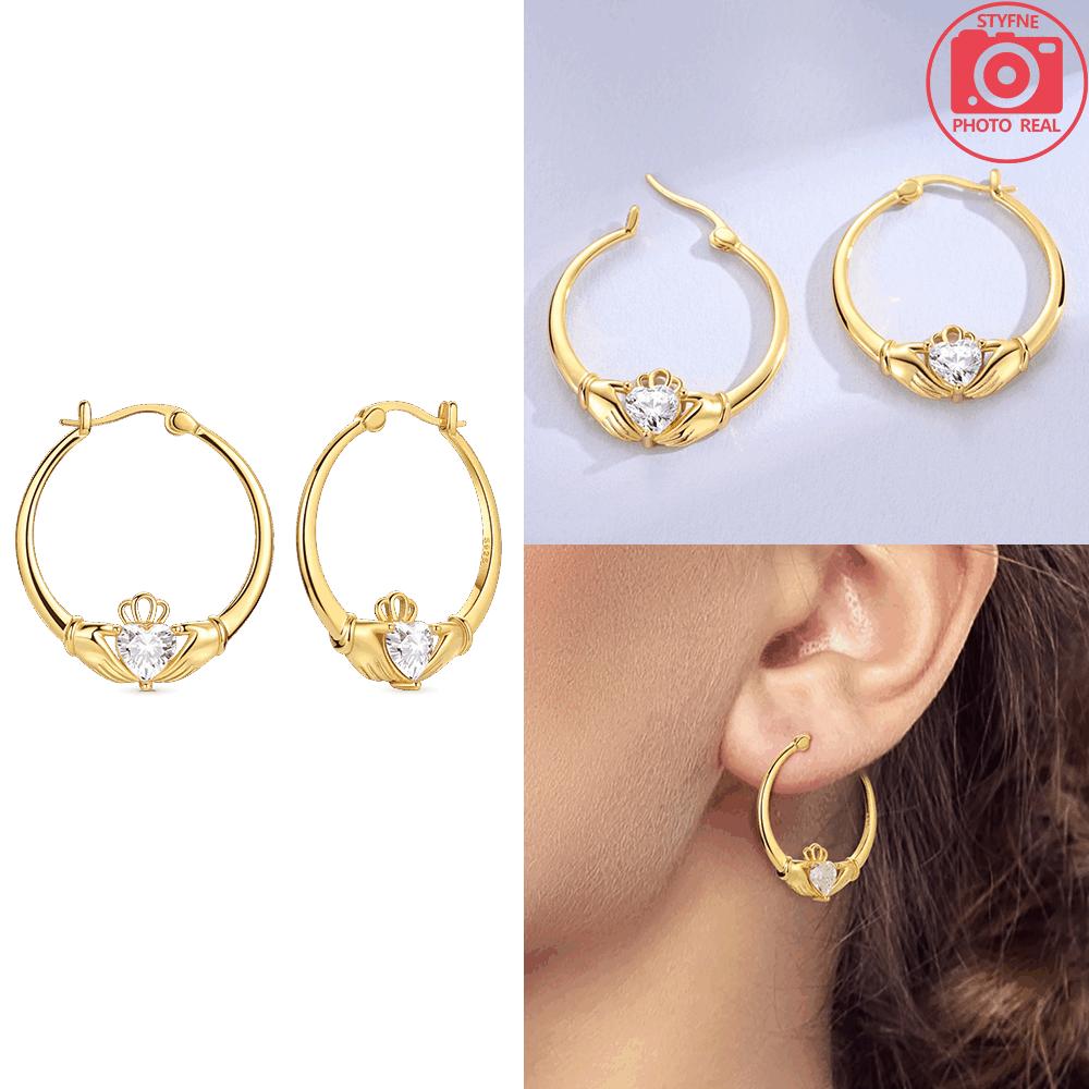 Original Earring Copper Heart White Zircon Lucky Hollowing Out Earring Delicate Women Jewelry Anniversary Gift