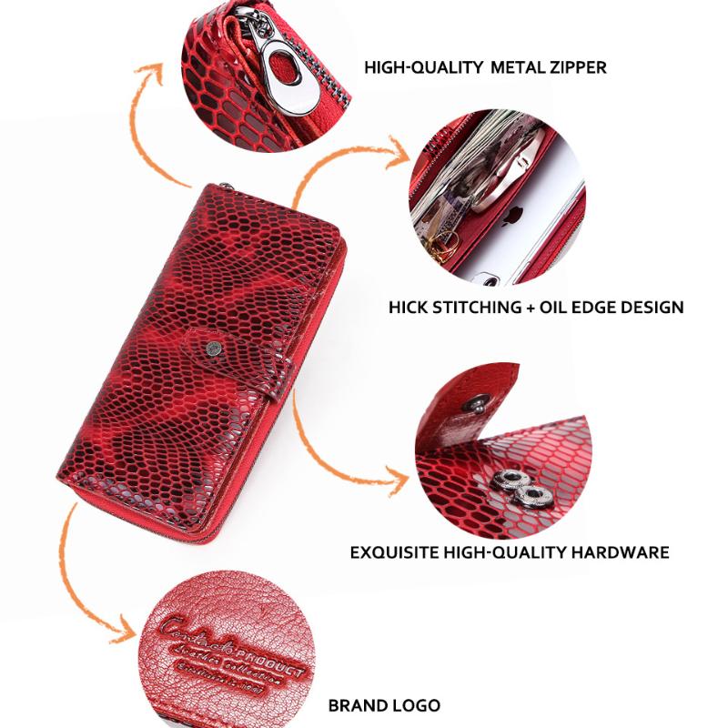 Johnature Portafoglio da donna in pelle genuie alla moda Rfid antifurto morbida pelle bovina portafoglio a mano lunga porta carte porta carte