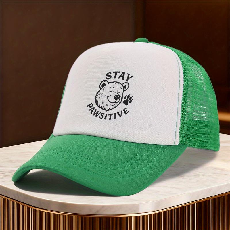 Stay Pawsitive Bear Paw Graphic Print Trucker Hat Casual Unisex Polyester Mesh Baseball Cap
