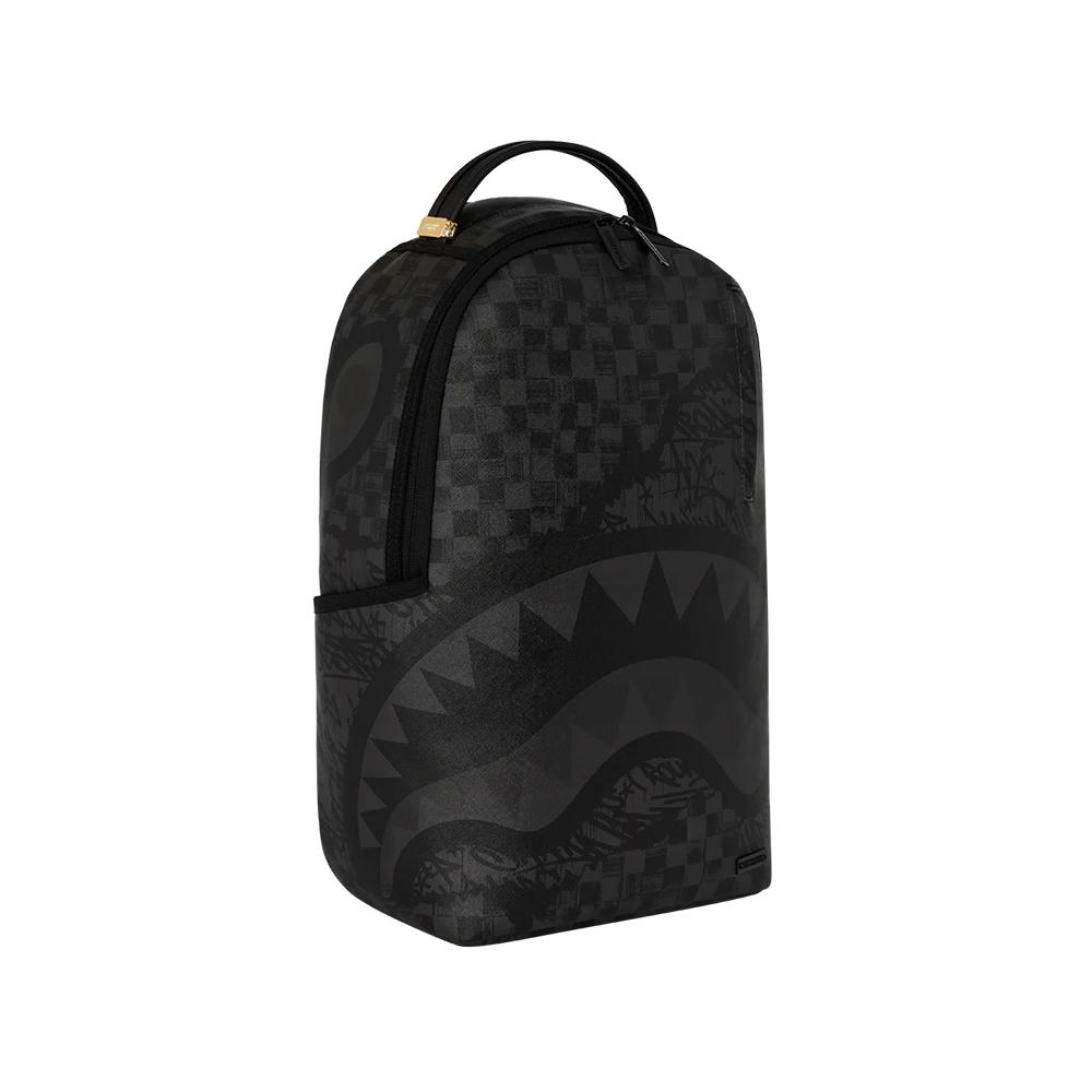 Sprayground Shark Large Logo Checkerboard Graffiti Letter Black Gray Trendy Casual Large Capacity Student PVC Backpack Unisex Backpack W1135751