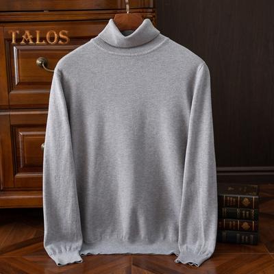 Fall Winter Men Sweater High Collar Knit Thick Elastic Long Sleeves Warm Solid Color Bottoming Knitwear Loose Daily Wear Business Sweater