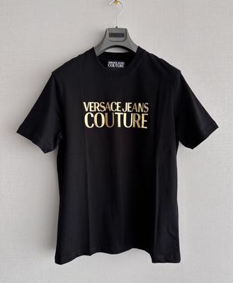 Versace Jeans Couture T-shirt BÜYÜK Beden Altın Logo Baskılı Siyah Pamuklu Unisex T-Shirt