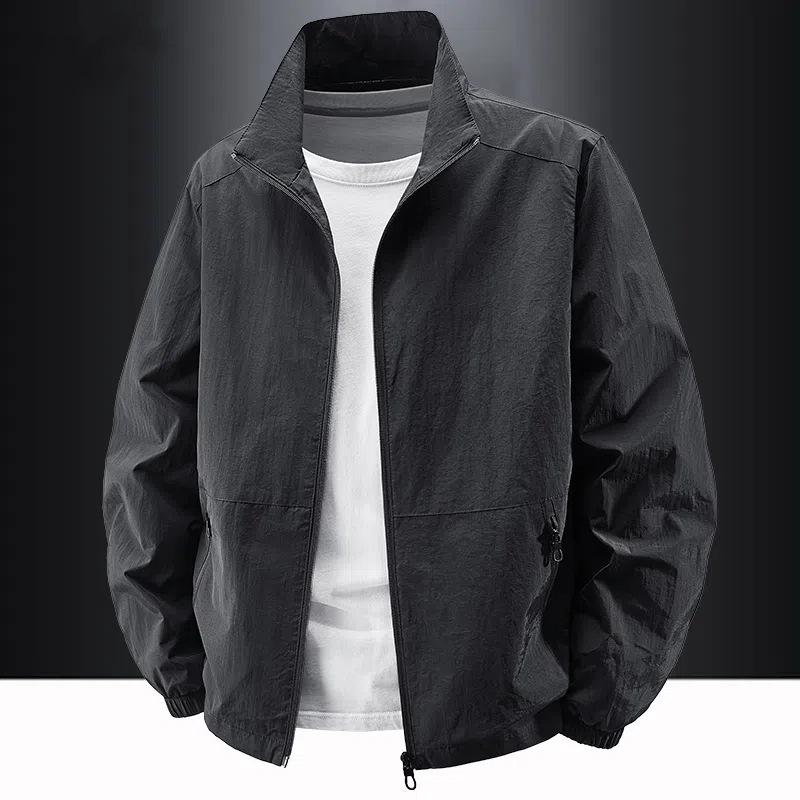 Chaqueta Impermeable Cortavientos para Hombre con Cuello Alto, Abrigo Casual de Talla Grande Estilo Americano Workwear para Exteriores para Primavera y Otoño