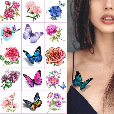 Kleine Blume Tattoo Aufkleber für Frauen 3D Farbe Tattoo Aufkleber Rose Lotus Schmetterling Blume Tattoo 