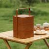 Three-Tier Carrying Basket Stackable Woven Box with Handle Portable Bamboo