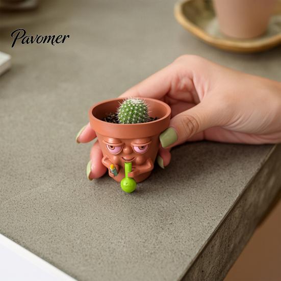 Balkon Pflanzer Lustiges Gesicht Pflanztopf, Schrulliger Harz Kopf Blumentopf, Kleiner Kaktus Langlebiger Garten Topf Behälter mit Drainage für Innen