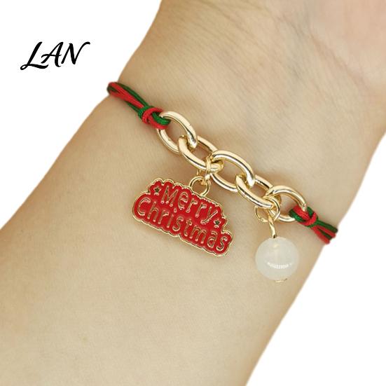 Christmas Party Favors Bracelets, Red Green String Bracelet, Adjustable Charm Bracelet Novelty Decorations with Glow in The Dark Bead for Women Girls