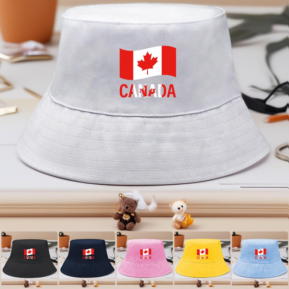 

Flag of Canada Print Bucket Hat , Maple Leaf Fisherman Hat Polyester Casual Solid Color Basin Cap as the picture чорний