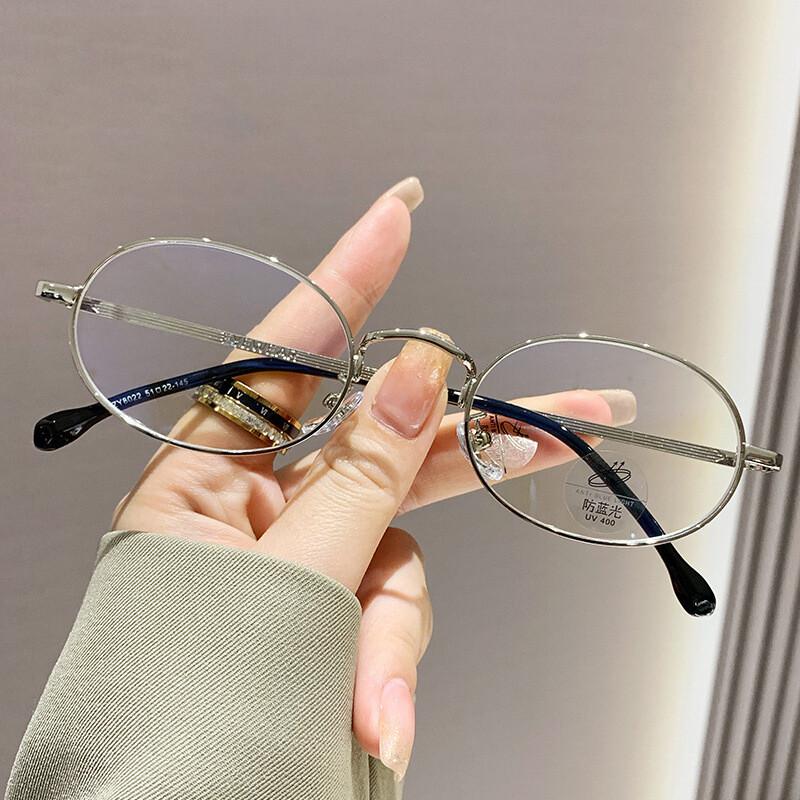 

Trendy Gold Metal Oval Shades Unisex Reading Glasses Blue Light Blocking Eyewear Small Round Frames 0