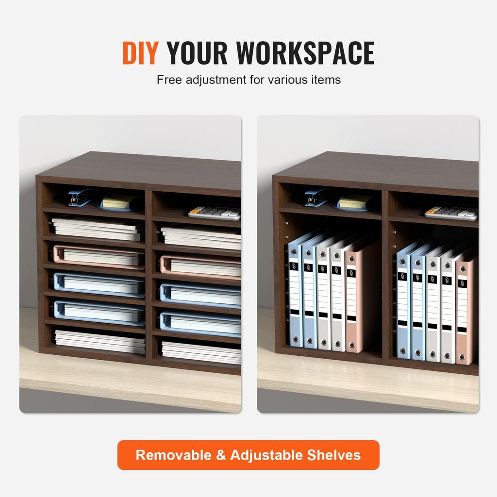 VEVOR Literature Organizers, 12 Compartments Office Mailbox with Adjustable Shelves, Wood Literature Sorter 20.4x12x16.1 Inches for Office, Home