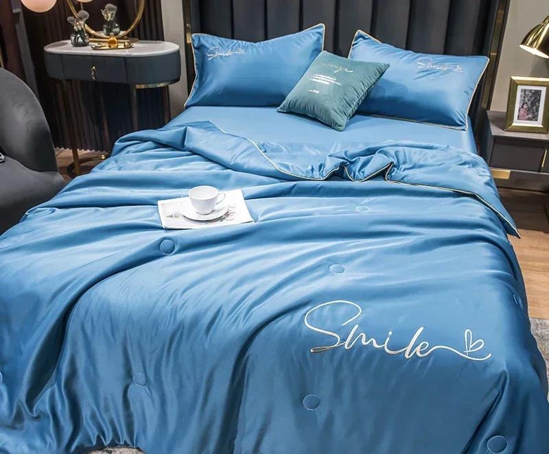 Ice Silk Summer Comforter Set For Bed Air Conditioner Nap Blanket/Quilt Super Silky Soft Set Of Summer Comforter And Pillowcase