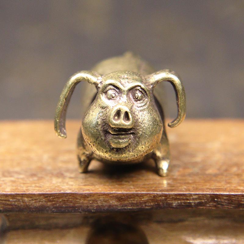 Brass Creative Small Bronze Pig Figurines Chinese Zodiac Pig Ornaments Metal Pendants Ornaments Desktop Decoration Home Decor