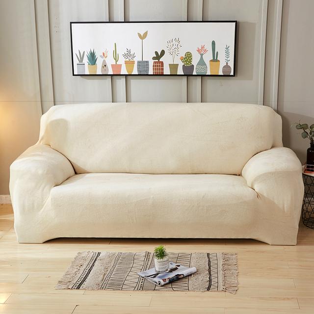 

Левивель бархатный плюшевый утолщенный чехол для дивана однотонный L-образный угловой эластичный чехол эластичные чехлы для диванов для гостиной 1 шт. 2-Seater 145-185cm кремовый