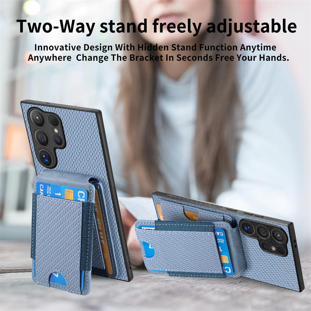Carbon Leather Wallet Card Slot Cover for Samsung Galaxy A16 A06 A36 A56 A55 A35 5G S25 S24 S22 Ultra Plus S23 S21 FE Phone Case