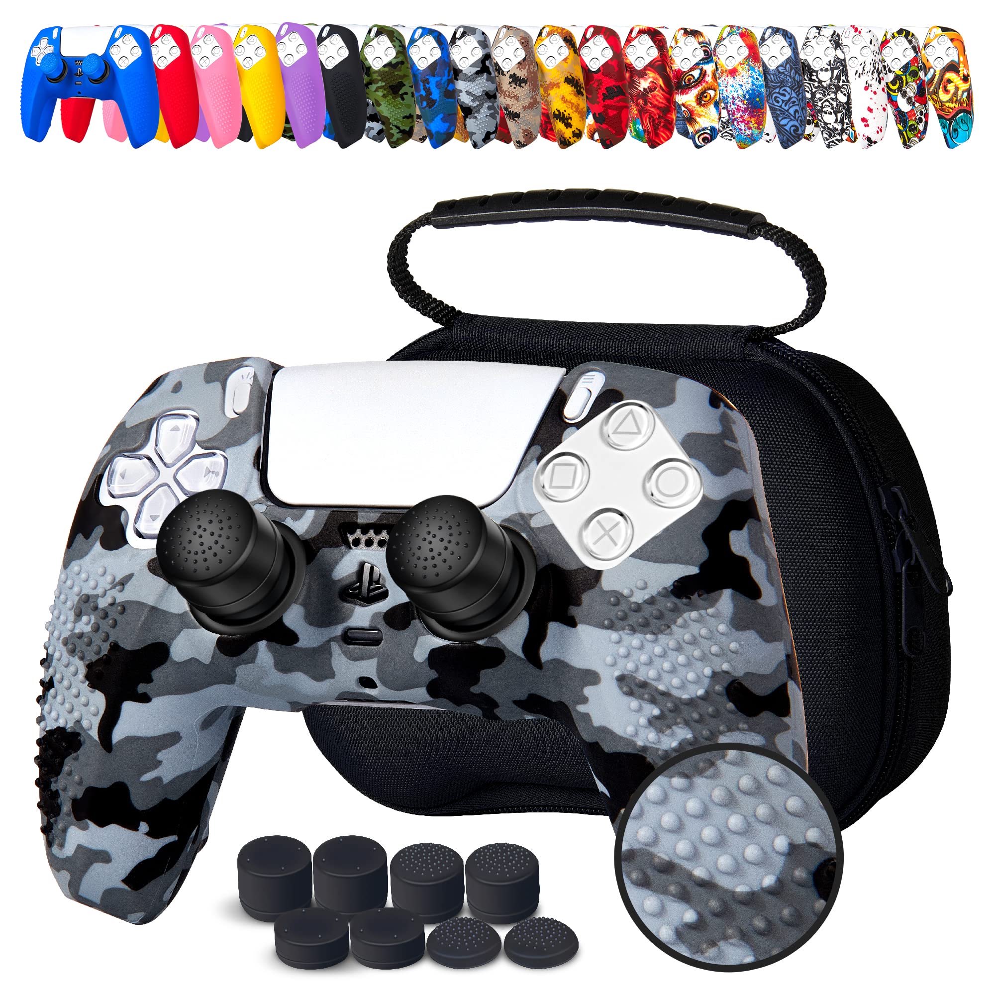 

Чохол для контролера JYXETOV PS5 Безкоштовна сумка для зберігання 8 силіконових кнопок можна заряджати оригінальним шаблоном, придатним для друку + (27 варіантів), шапка,