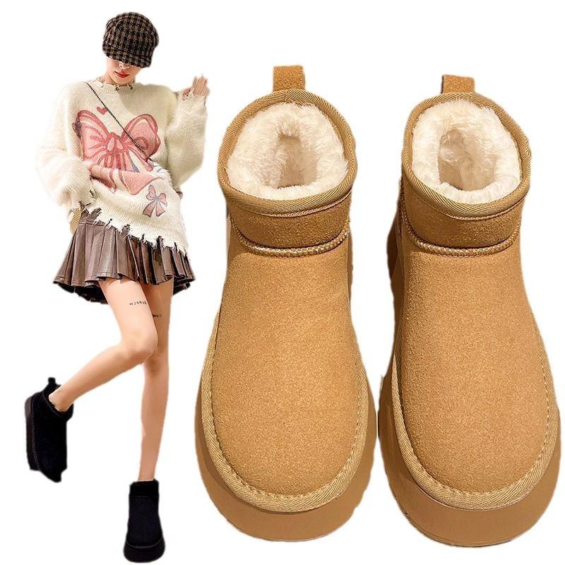 White thick-soled snow boots women's new winter piled thickened short tube fluffy short cotton boots bread shoes