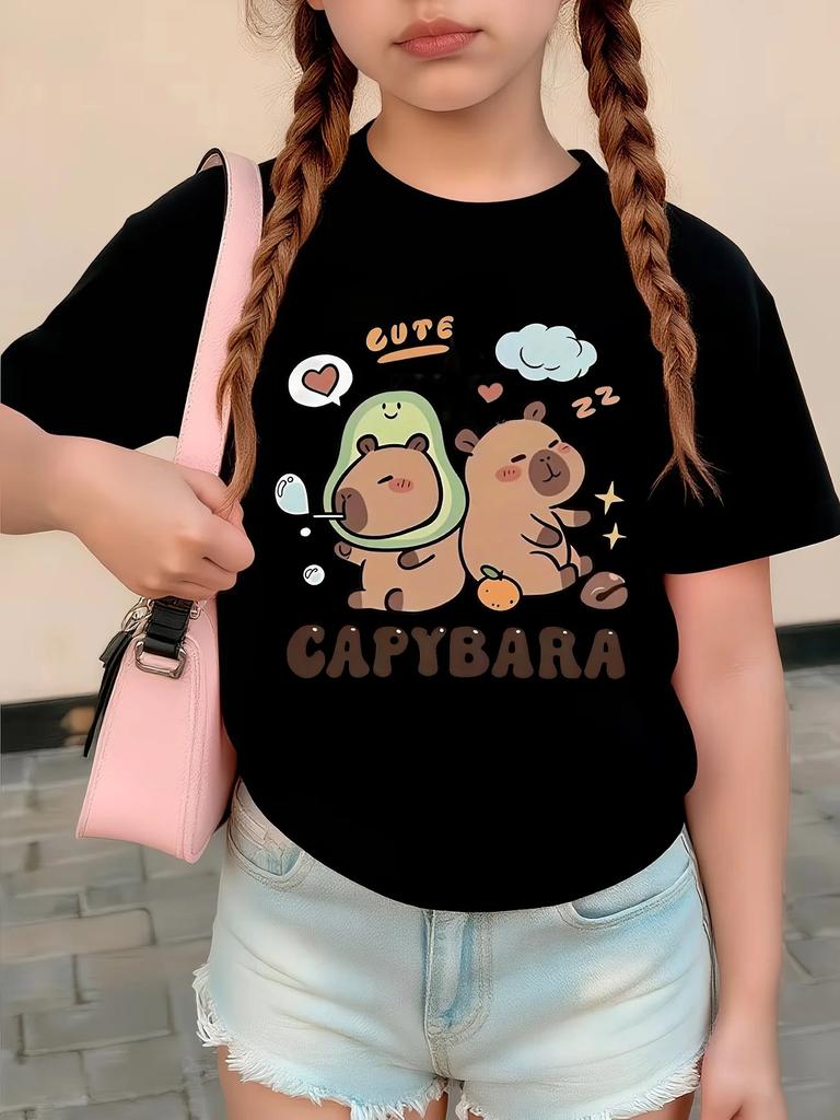 Funny Capybara Girls Design T Shirts Kids Childrens Tshirt Boys Girls Summer Spring Casual Top Tee