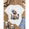 Europäische Größe Damen Mode T-Shirt, T-Shirt mit Rundhalsausschnitt und Aufdruck, Lässiges Kurzarm-T-Shirt mit Rundhalsausschnitt für Damen.