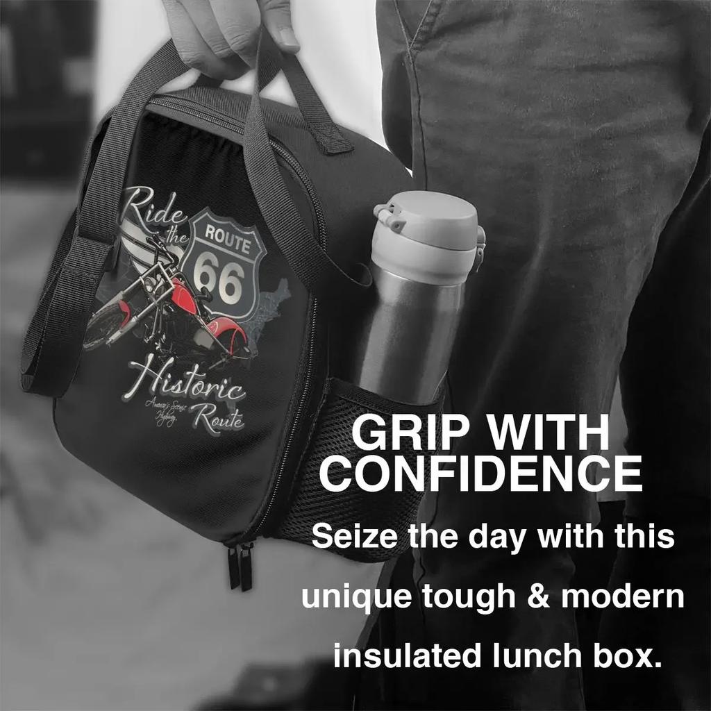 Motorcycle Ride Route 66 Insulated Lunch Bags for US Numbered Highways Resuable Thermal Cooler Food Lunch Box Work School Travel